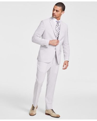 Kenneth Cole Slim-fit Mini-houndstooth Suit - White