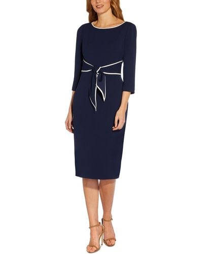 Adrianna Papell Tipped Tie-front 3/4-sleeve Dress - Blue