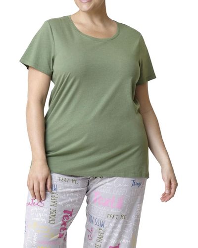 Hue Plus Size Solid Short Sleeve Round Neck Pajama T- Shirt - Green