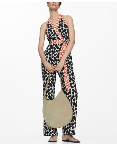 Mango Printed Bow Detail Jumpsuit - White