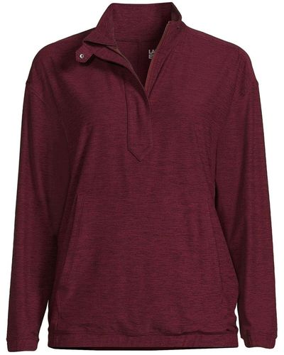 Lands' End Long Sleeve Performance Zip Front Popover Shirt - Red