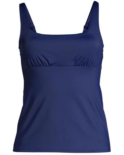 Lands' End Square Neck Underwire Tankini Swimsuit Top Adjustable Straps - Blue