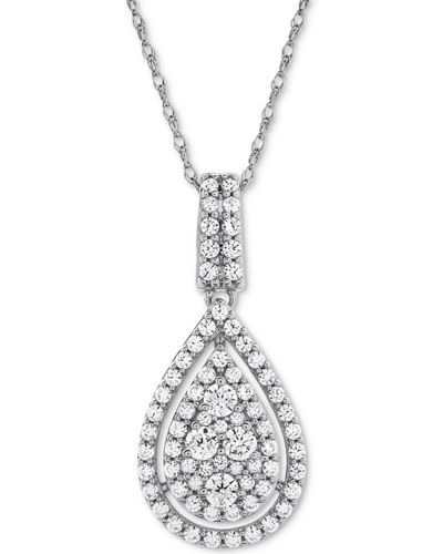 Macy's Diamond Pave Teardrop 18" Pendant Necklace (1 Ct. T.w. - Metallic