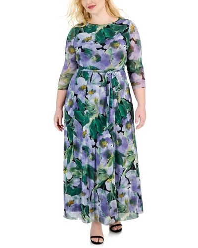 Anne Klein Plus Size Floral-print Maxi Dress - Blue