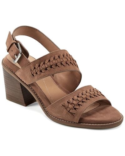 Earth Anty Round Toe Stacked Heel Dress Sandals - Brown