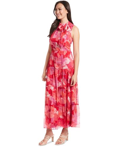London Times Halter Tie-neck Maxi Dress - Red