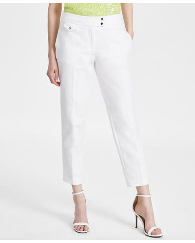 Anne Klein Slim-fit Double-button Ankle Pants - White