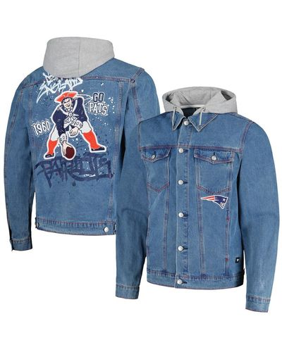 The Wild Collective New England Patriots Hooded Full-button Denim Jacket - Blue