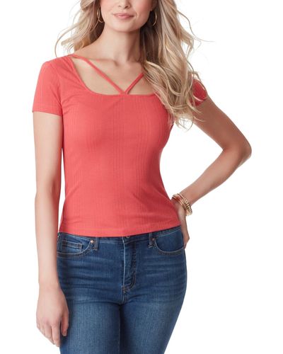 Jessica Simpson Pippa Ribbed Cutout Square-neck Top - Red