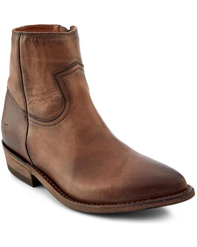 Frye Billy Inside Zip Block Heel Booties - Brown