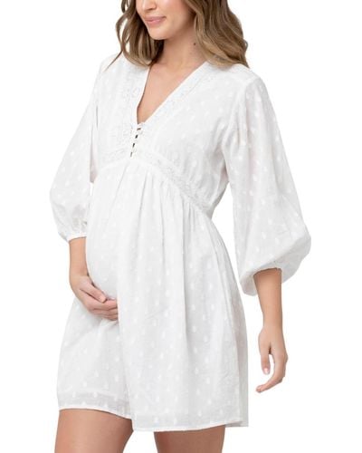 Ripe Maternity Maternity Valentina Embroidered Long Sleeve Dress - White
