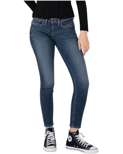 Silver Jeans Co. The Curvy Mid Rise Skinny Jeans - Blue