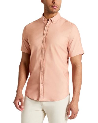 Kenneth Cole Slim Fit Short Sleeve Button-down Sport Shirt - Pink