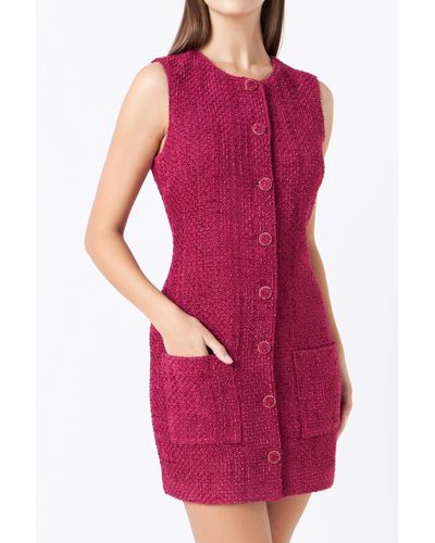 Endless Rose Sleeveless Tweed Mini Dress - Red