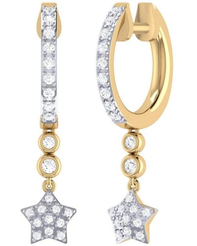 LuvMyJewelry Star Bezel Duo Design Sterling Silver Diamond Hoop Earring - White