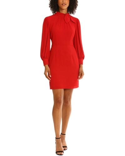 Maggy London Bubble-crepe Blouson-sleeve Mini Dress - Red