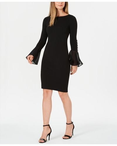 Calvin Klein Chiffon-bell-sleeve Sheath Dress - Black