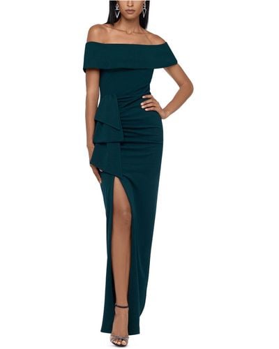 Xscape Petite Off-the-shoulder Draped Gown - Green