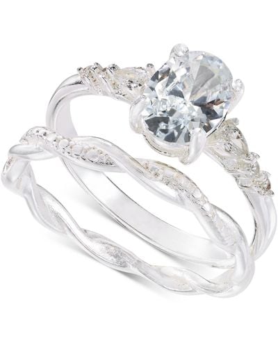Charter Club Tone 2-pc. Set Oval Cubic Zirconia & Twisted Band Rings - White
