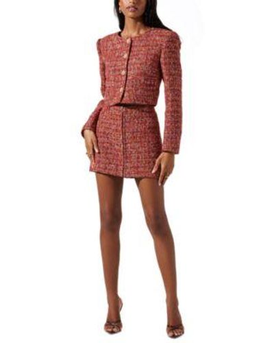 Astr Milena Button Front Tweed Jacket Milena Tweed Mini Skirt - Red