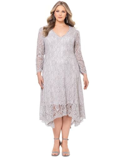 Betsy & Adam Plus Size Floral-lace Midi Dress - Gray