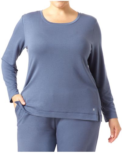 Hue Plus Size Solid Long Sleeve Lounge T-shirt - Blue