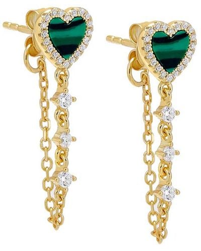 By Adina Eden 14k Gold-plated Sterling Silver Pave & Mother-of-pearl Heart Front-to-back Earrings - Metallic
