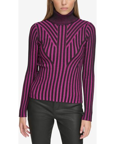 DKNY Printed Turtleneck Long-sleeve Sweater - Purple