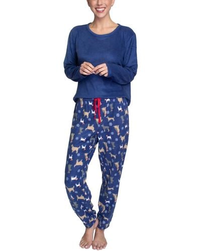 Hanes Plus Size 2-pc. Stretch Fleece Pajamas Set - Blue