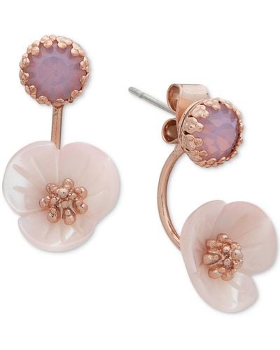 Lonna & Lilly Gold-tone White Flower Front And Back Earrings - Pink