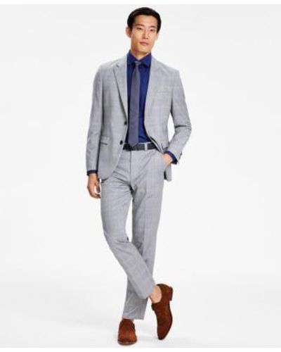 BOSS Hugo By Modern Fit Plaid Wool Suit Separates - Gray