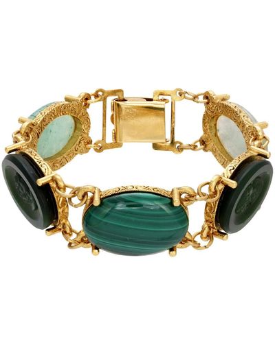 2028 Gold-tone Adventurine Stone Link Bracelet - Green