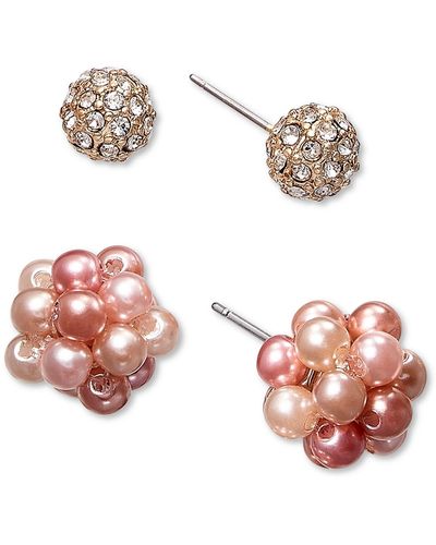 Charter Club Gold-tone 2-pc. Set Imitation Pearl Cluster & Crystal Fireball Stud Earrings - White
