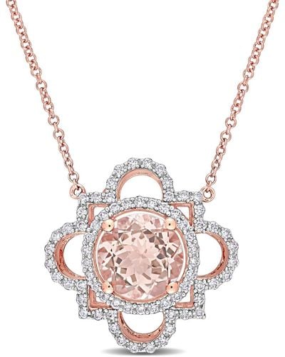 Macy's Morganite And Diamond Quatrefoil Necklace - Pink