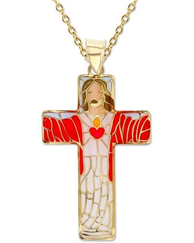 Macy's Enamel Jesus Cross 18" Pendant Necklace - Red