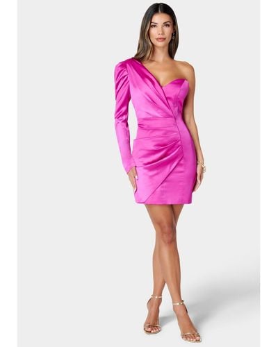 Bebe Asymmetrical Satin Dress - Pink