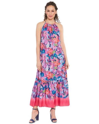 London Times Petite Printed Halter-neck Maxi Dress - Red