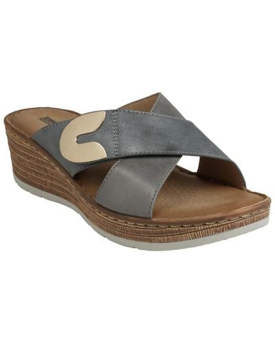 Gc Shoes Demi Cross Strap Hardware Slip-on Wedge Sandals - Brown