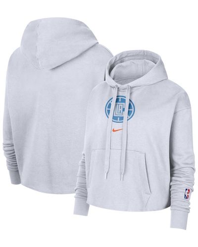 Nike La Clippers 2021/22 City Edition Essential Logo Cropped Pullover Hoodie - White
