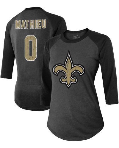 Majestic Threads Tyrann Mathieu New Orleans Saints Name & Number Raglan 3/4 Sleeve T-shirt - Black