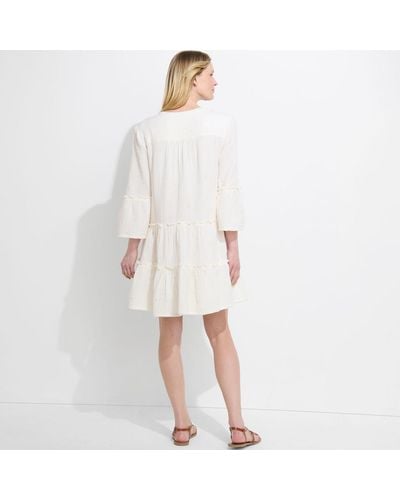 Lands' End Gauze Tiered Dress - White