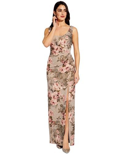 Adrianna Papell Metallic Floral-print Column Gown - Multicolor
