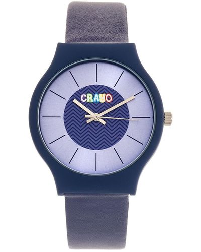 Crayo Trinity Leatherette Strap Watch 36mm - Blue