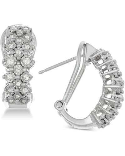 Macy's Diamond Cluster Hoop Earrings (1/2 Ct. T.w. - Metallic