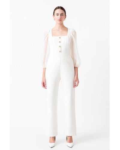 Endless Rose Organza Sleeve Jumpsuit - White