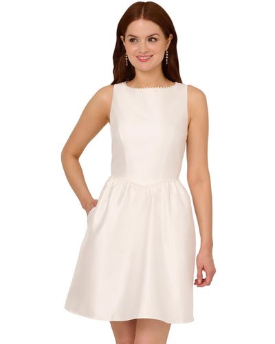 Adrianna Papell Mikado Boat-neck Fit & Flare Dress - Natural
