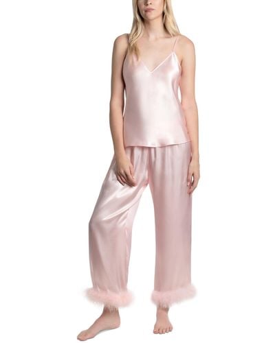 Linea Donatella Marabou 2-pc. Satin Pajamas Set - Pink