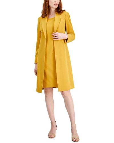 Le Suit Crepe Topper Jacket & Sheath Dress Suit - Yellow