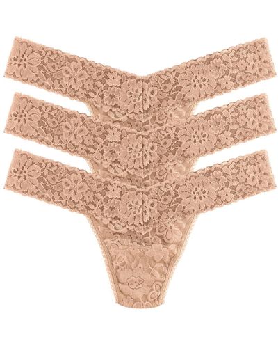 Hanky Panky Daily Lace Low Rise 3 Pack Thong Underwear - Natural