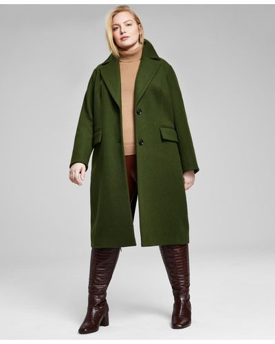 Michael Kors Plus Size Single-breasted Coat, Created For Macy's - Green